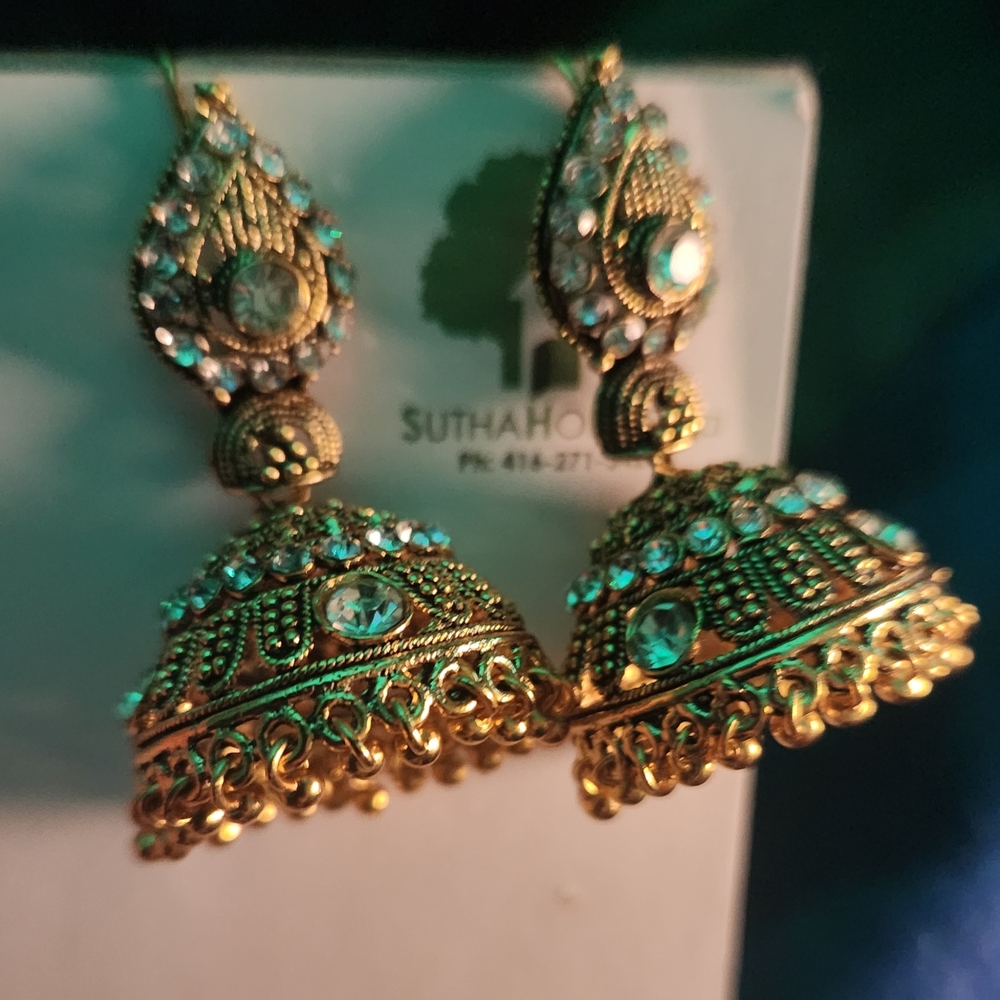 Gold and Silver Jhumka Earrings